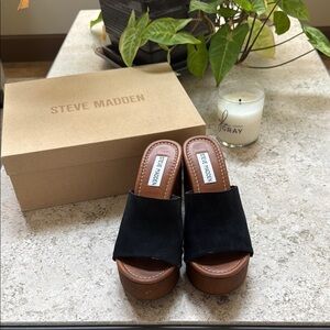 Steve Madden Black Mules with Wedge Heel